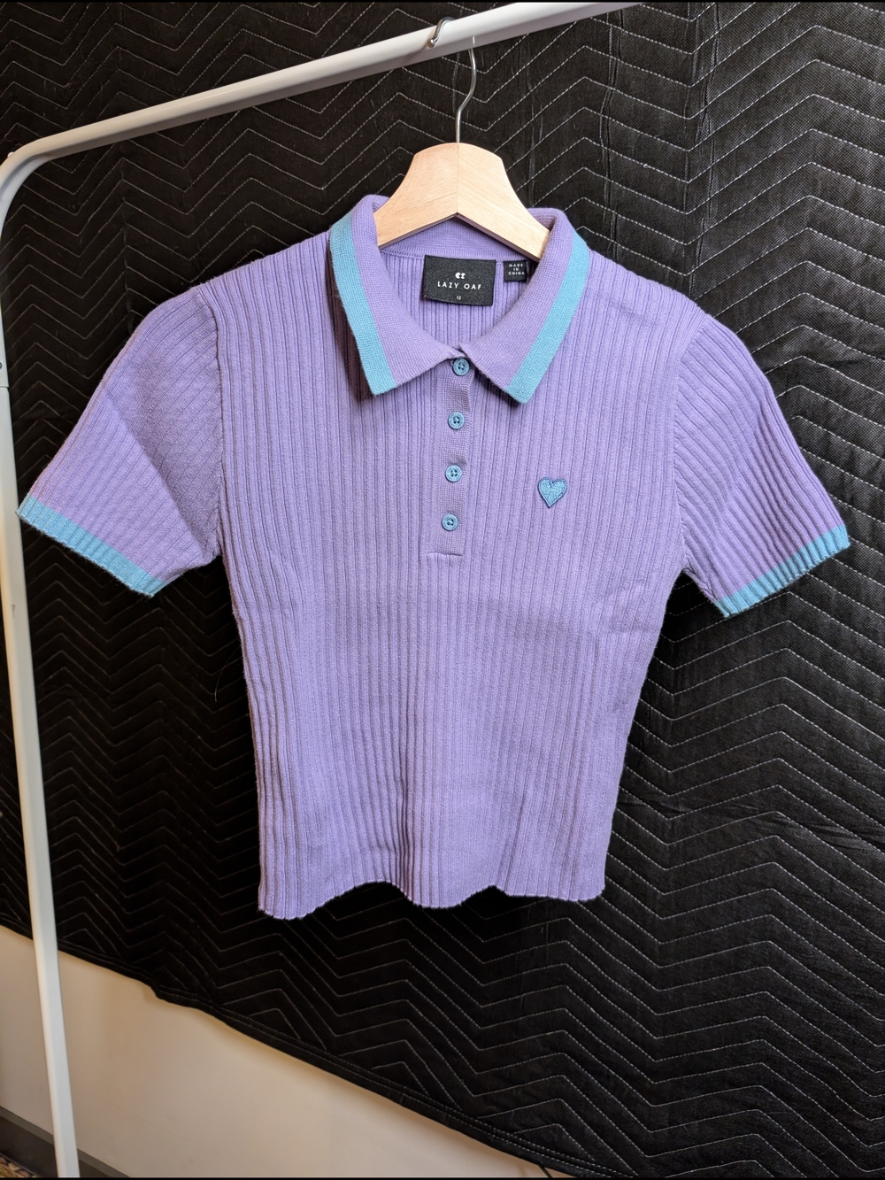 Lazy Oaf Lavender Ribbed Polo with Aqua Trim